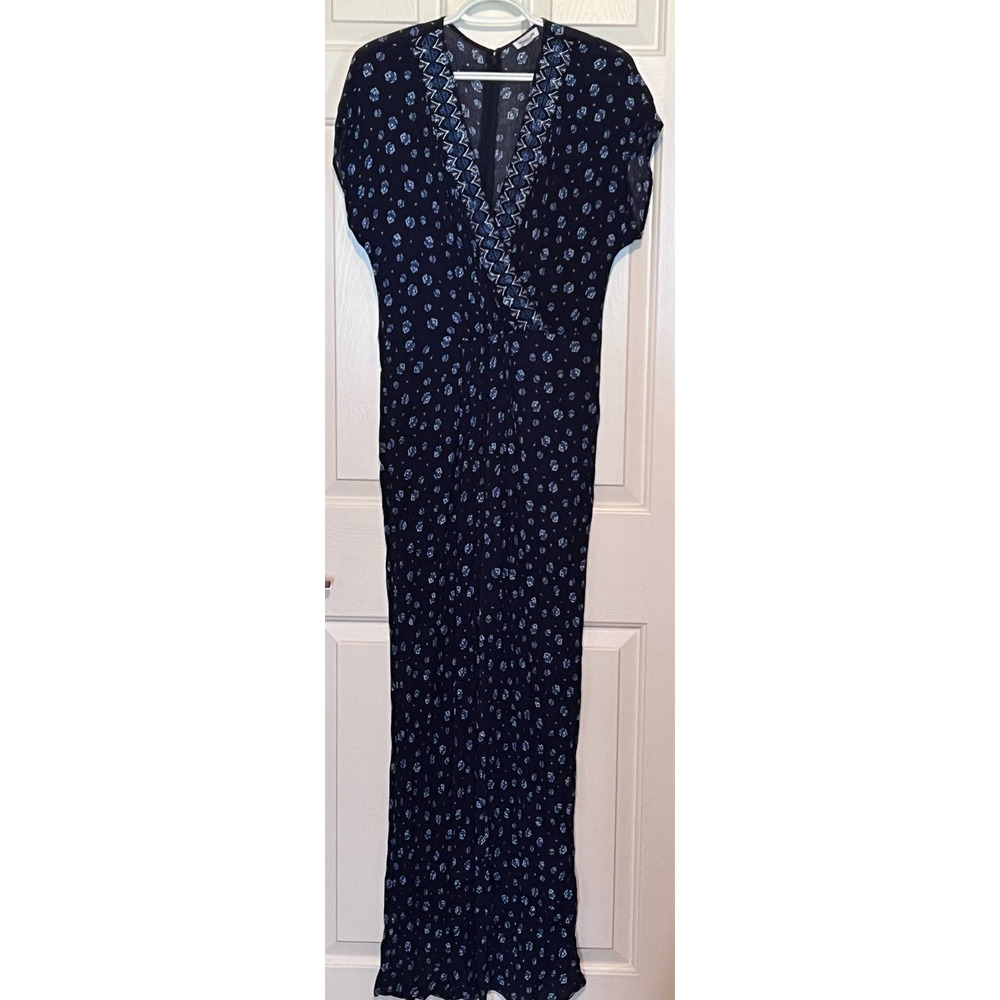 Westport Women's Navy White Design‎ Short Sleeve Jumpsuit Zips in Back Size 10